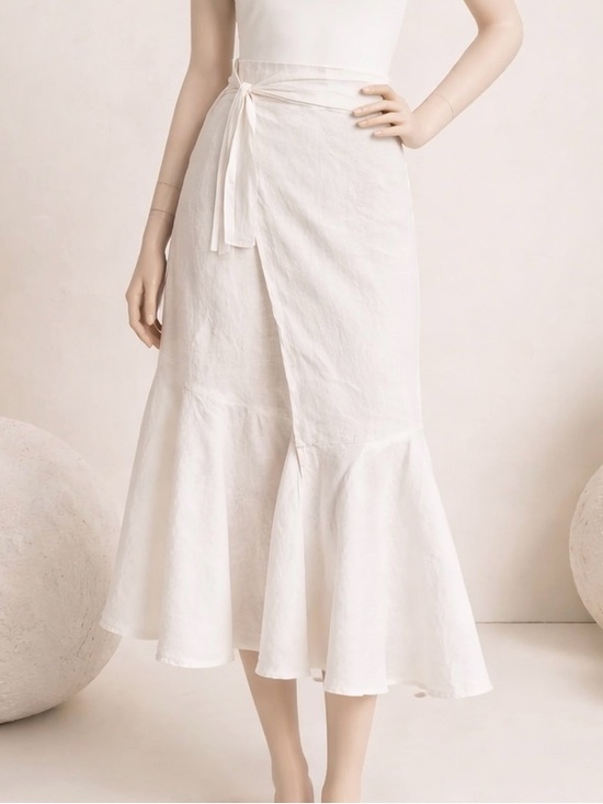 J. Crew Dresses & Skirts - J. Crew White Linen Wrap Midi Skirt with Flounce Hem